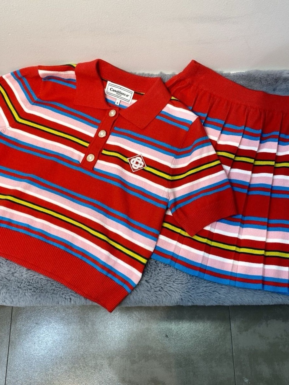 Casablanca Kids Red Striped Polo Shirt